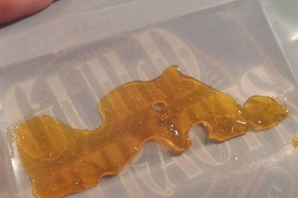 Slab of cannabis shatter concentrate