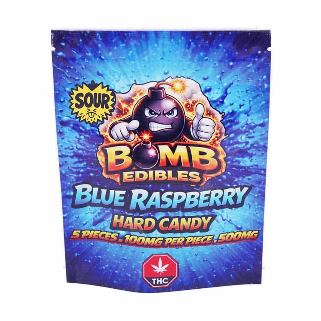 Bomb Edibles – 500mg THC Sour Hard Candy – Blue Raspberry