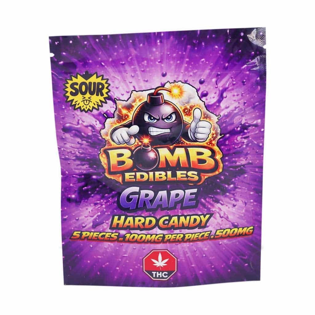 Bomb Edibles – 500mg THC Sour Hard Candy – Grape