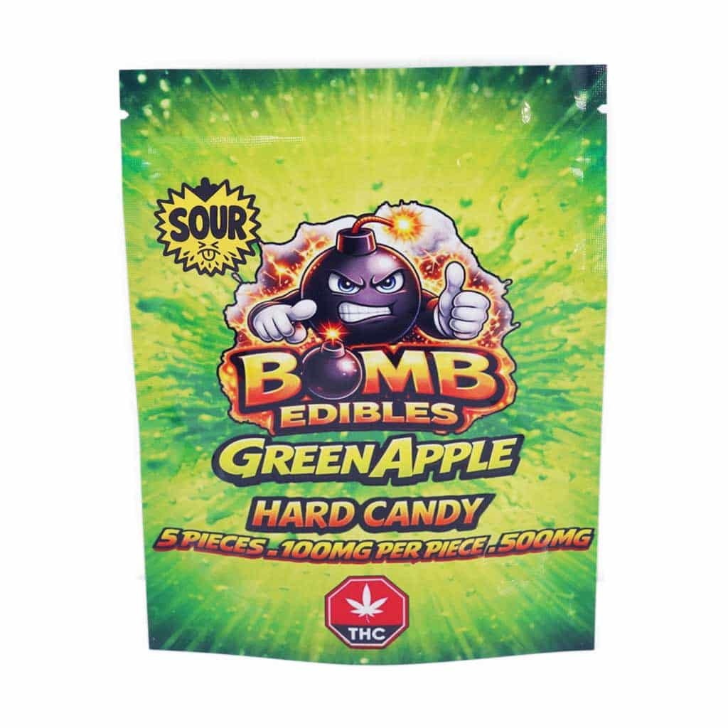 Bomb Edibles – 500mg THC Sour Hard Candy – Green Apple