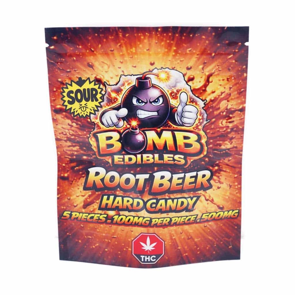 Bomb Edibles – 500mg THC Sour Hard Candy – Root Beer