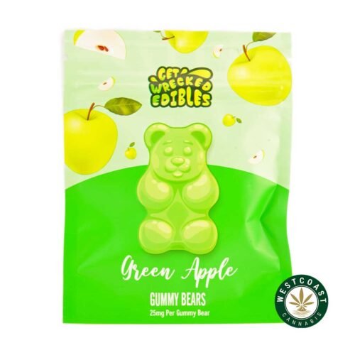Get Wrecked Edibles – Green Apple Gummy Bears 300mg THC