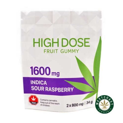 High Dose Fruit Gummy – Extreme Strength Sour Raspberry 1600mg THC (Indica)