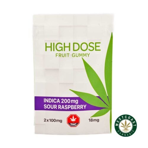 High Dose Fruit Gummy – Sour Raspberry 200mg THC (Indica)