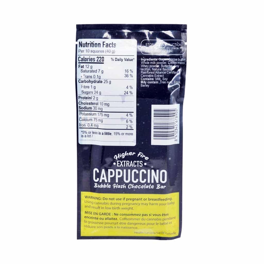 Higher Fire Extracts – Bubble Hash Chocolate Bar – Cappuccino 1000mg THC