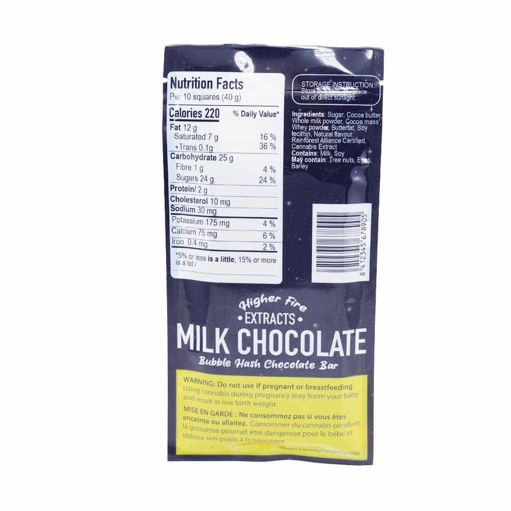 Higher Fire Extracts – Bubble Hash Chocolate Bar – Milk 1000mg THC