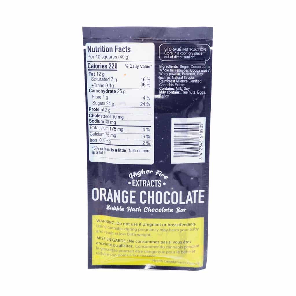 Higher Fire Extracts – Bubble Hash Chocolate Bar – Orange 2000mg THC