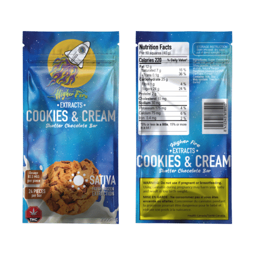 Higher Fire Extracts – Shatter Chocolate Bar – Cookies and Cream 2000mg THC (Sativa)