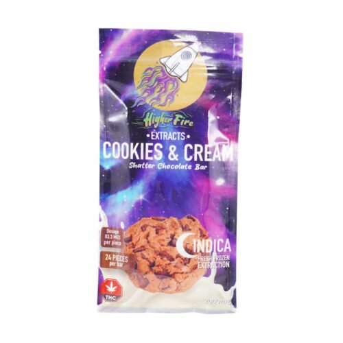 Higher Fire Extracts – Shatter Chocolate Bar – Cookies & Cream 2000mg THC (Indica)