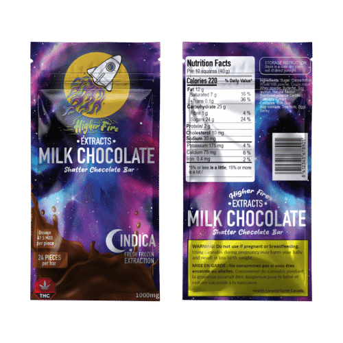 Higher Fire Extracts – Shatter Chocolate Bar – Milk Chocolate 1000mg THC (Indica)