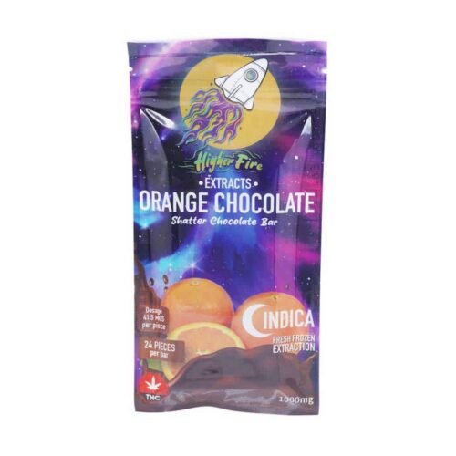 Higher Fire Extracts – Shatter Chocolate Bar – Orange 1000mg THC (Indica)