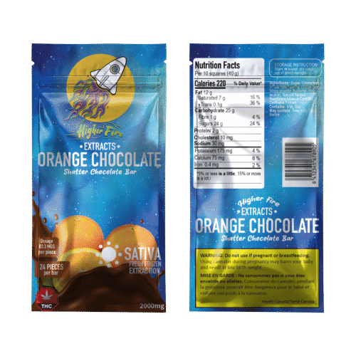 Higher Fire Extracts – Shatter Chocolate Bar – Orange 2000mg THC (Sativa)