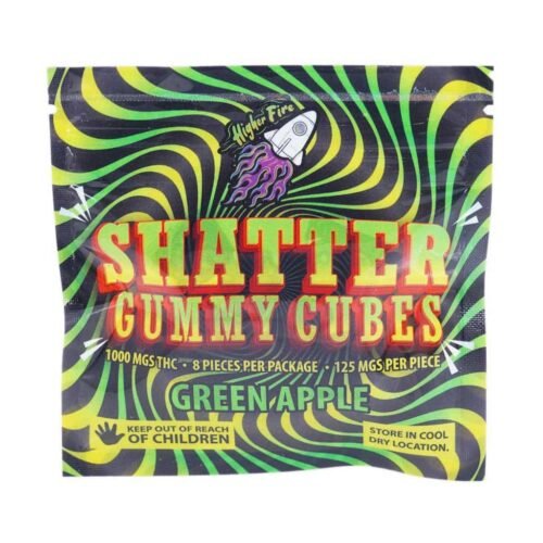 Higher Fire Extracts – Shatter Gummy Cubes – Green Apple 1000mg THC