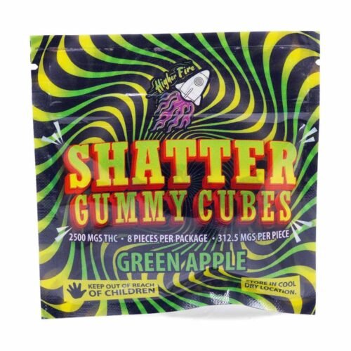 Higher Fire Extracts – Shatter Gummy Cubes – Green Apple 2500mg THC