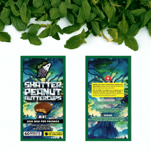 Higher Fire Extracts – Shatter Peanut Butter Chocolate Cups – Mint 2500mg THC