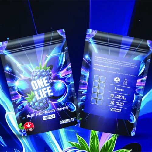 One Life Edibles – Blue Raspberry Gummy – 300mg THC (Indica)