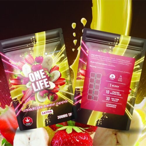 One Life Edibles – Strawberry Banana Gummy – 300mg THC (Sativa)
