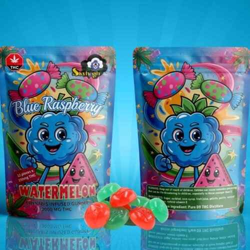 Sky High Edibles – Blue Raspberry + Watermelon Gummy 3000mg THC