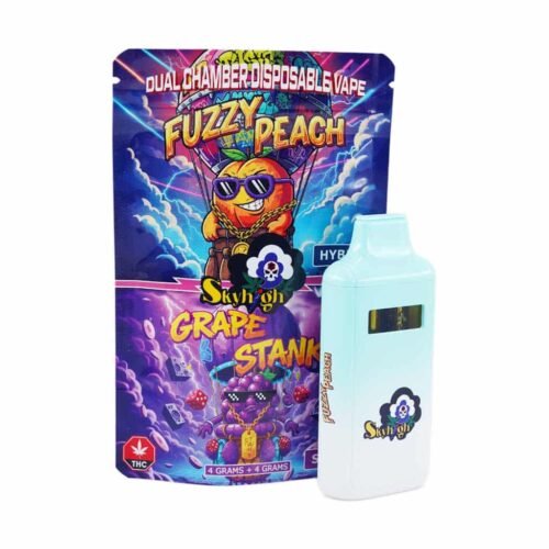 Sky High Extract – Dual Chamber Vape – Fuzzy Peach (Hybrid)+ Grape Stank (Sativa) – (4 Grams + 4 Grams)