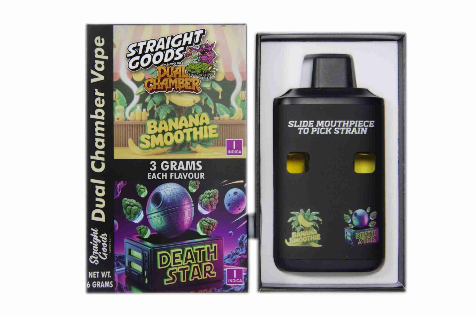 Straight Goods – Dual Chamber Vape – Banana Smoothie + Death Star (3 Grams + 3 Grams)