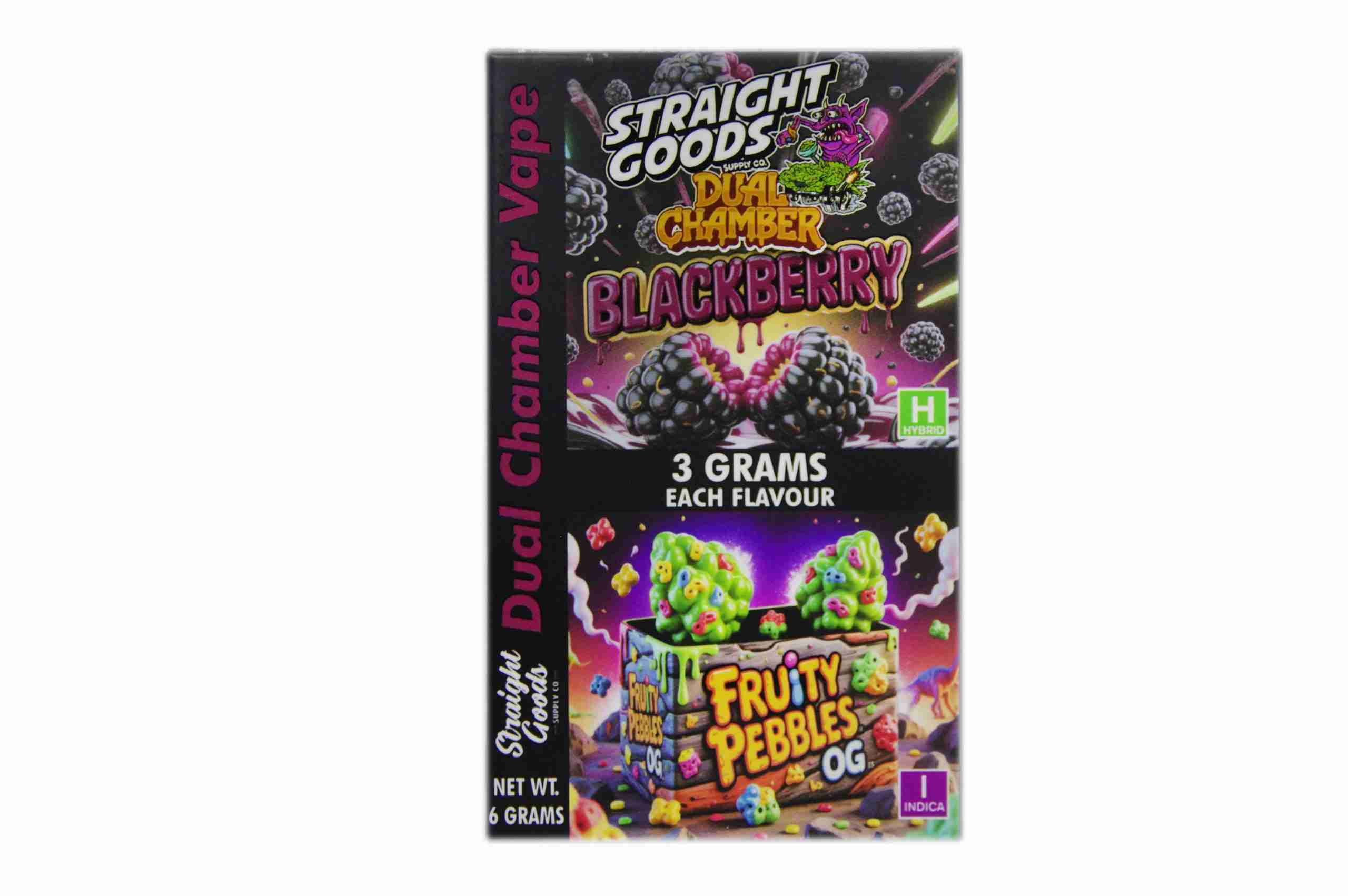 Straight Goods – Dual Chamber Vape – Blackberry + Fruity Pebbles OG (3 Grams + 3 Grams)