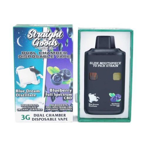 Straight Goods – Dual Chamber Vape – Blue Dream + Blueberry Full Spectrum CBD (3 Grams + 3 Grams)