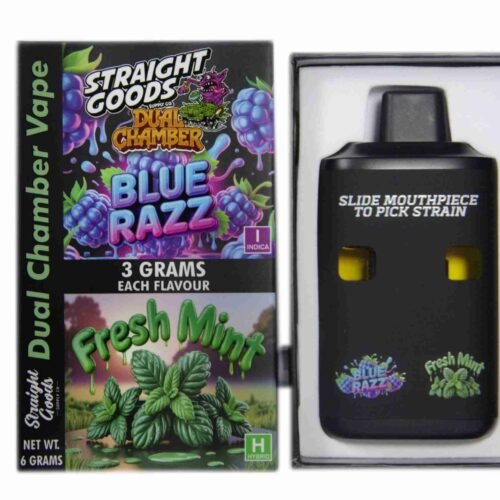 Straight Goods – Dual Chamber Vape – Blue Razz + Fresh Mint (3 Grams + 3 Grams)