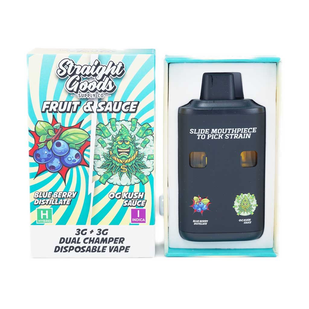 Straight Goods – Dual Chamber Vape – Blueberry + OG Kush (3 Grams + 3 Grams)