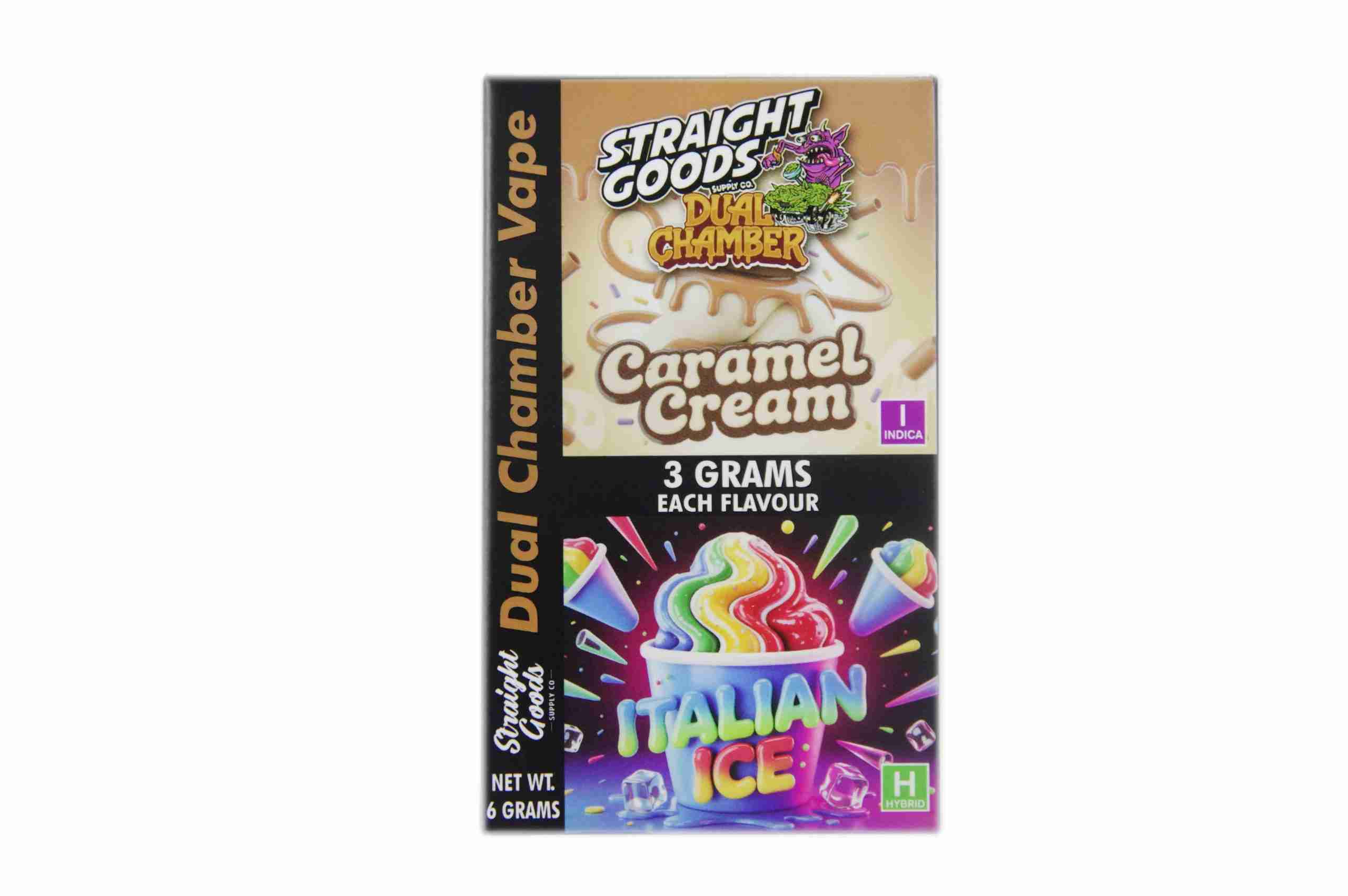 Straight Goods – Dual Chamber Vape – Caramel Cream + Italian Ice (3 Grams + 3 Grams)