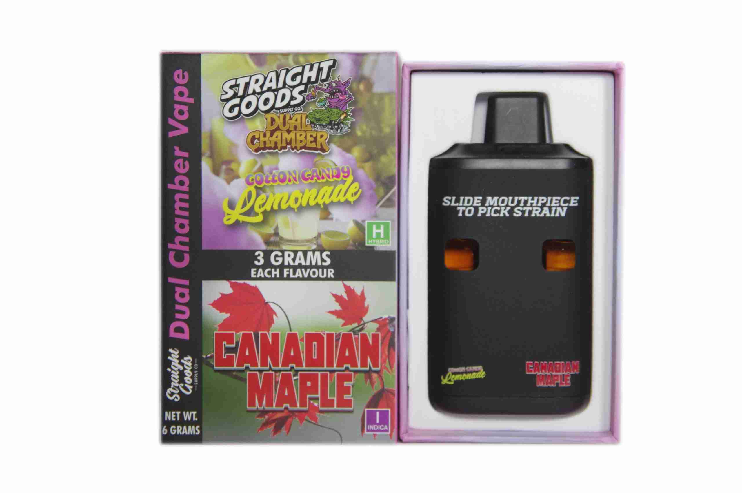 Straight Goods – Dual Chamber Vape – Cotton Candy Lemonade + Canadian Maple (3 Grams + 3 Grams)