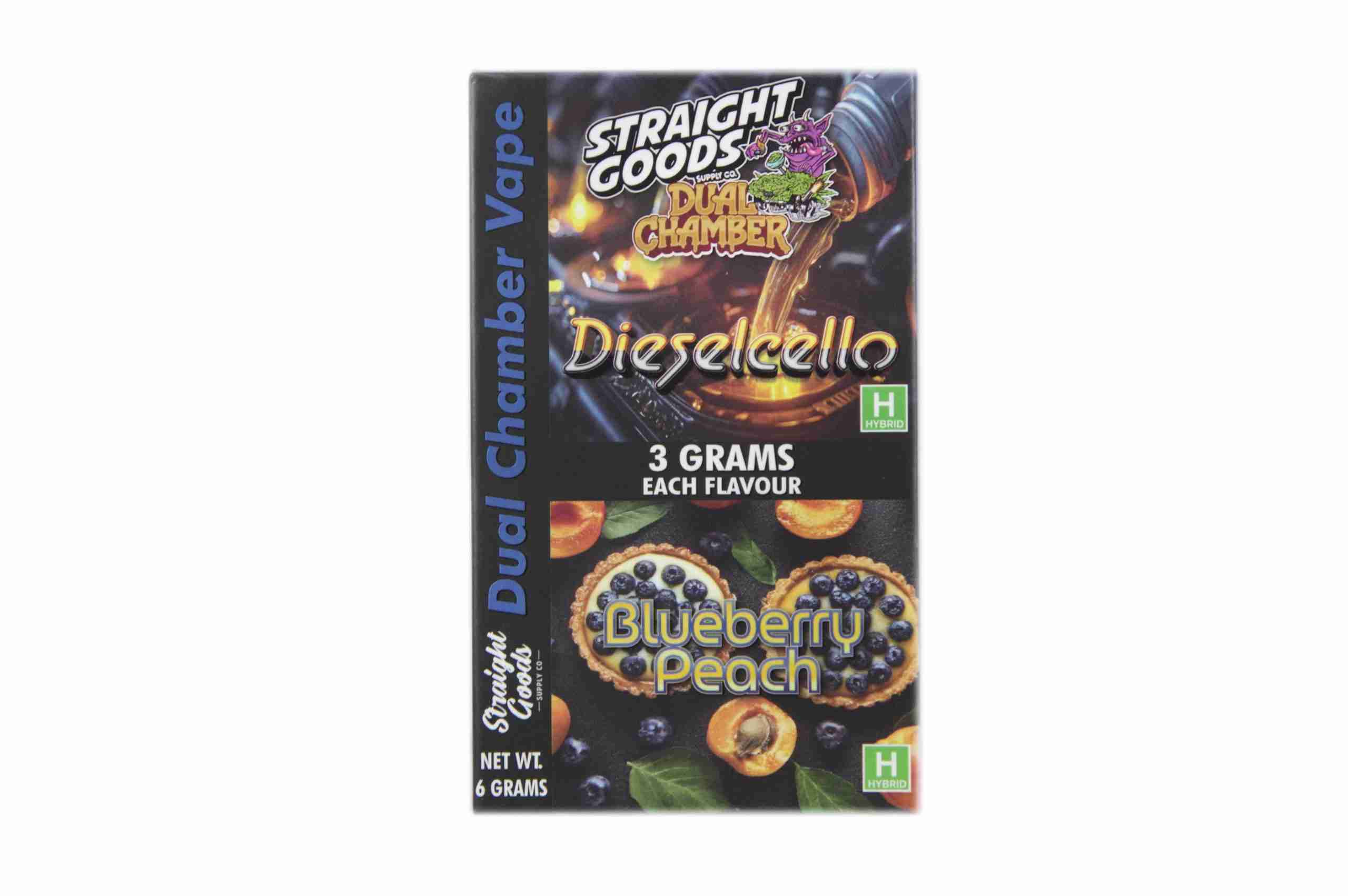 Straight Goods – Dual Chamber Vape – Dieselcello + Blueberry Peach (3 Grams + 3 Grams)