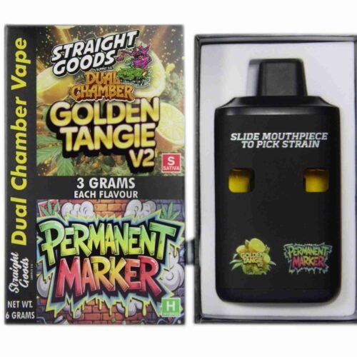 Straight Goods – Dual Chamber Vape – Golden Tangie V2 + Permanent Marker (3 Grams + 3 Grams)