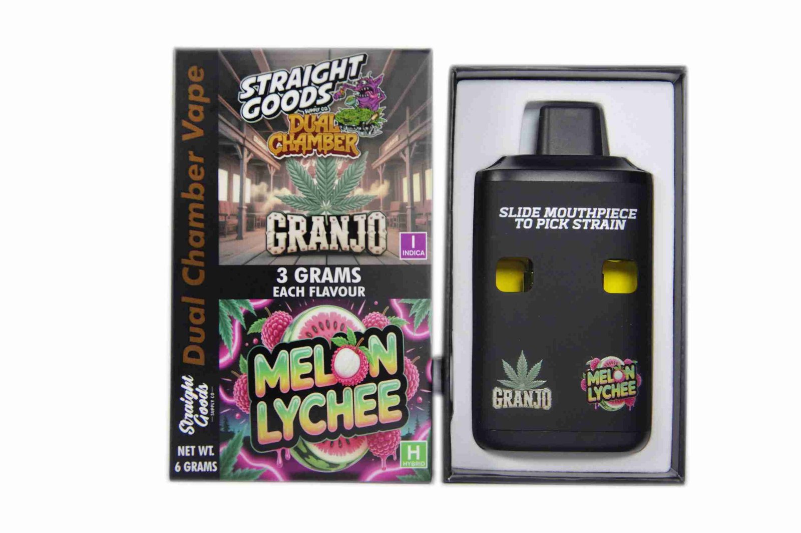 Straight Goods – Dual Chamber Vape – Granjo + Melon Lychee (3 Grams + 3 Grams)