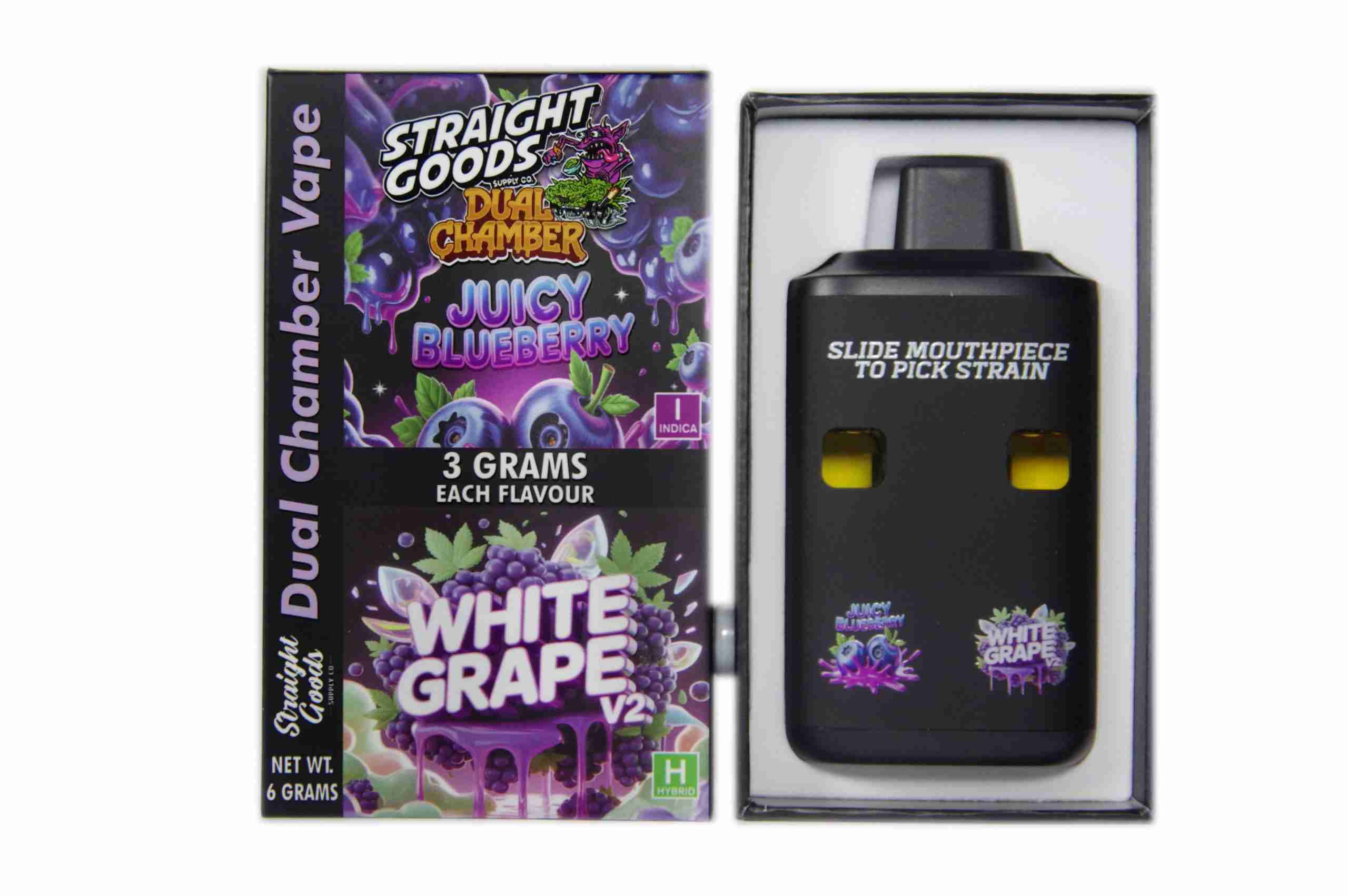 Straight Goods – Dual Chamber Vape – Juicy Blueberry + White Grape V2 (3 Grams + 3 Grams)