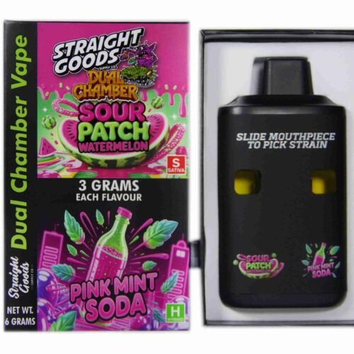 Straight Goods – Dual Chamber Vape – Sour Patch Watermelon + Pink Mint Soda (3 Grams + 3 Grams)