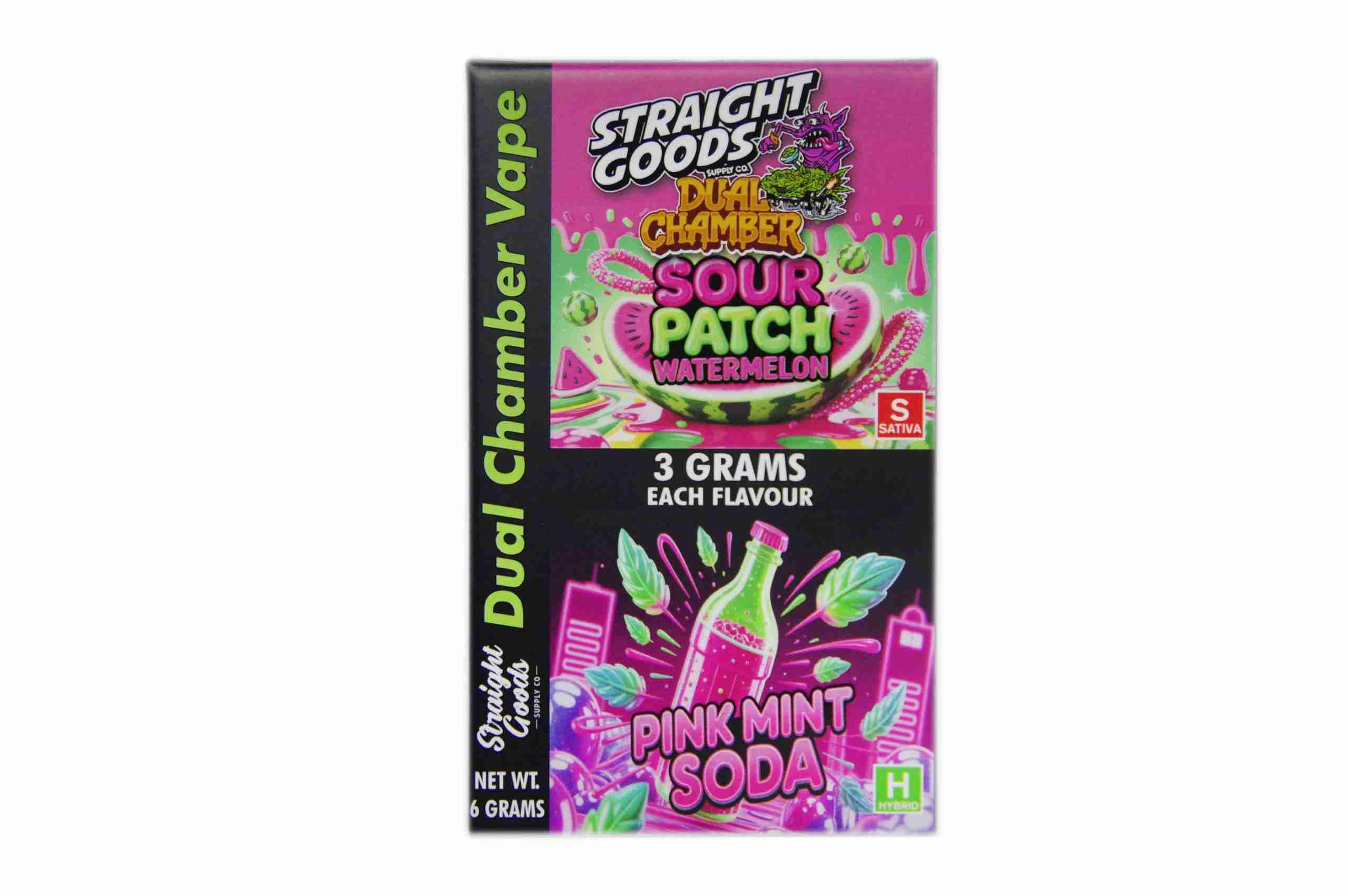 Straight Goods – Dual Chamber Vape – Sour Patch Watermelon + Pink Mint Soda (3 Grams + 3 Grams)