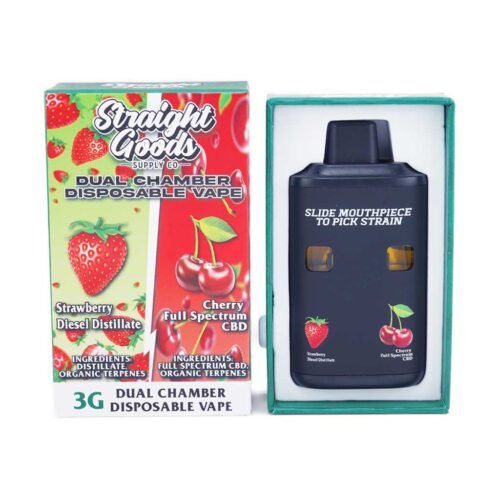Straight Goods – Dual Chamber Vape – Strawberry Diesel + Cherry Full Spectrum CBD (3 Grams + 3 Grams)