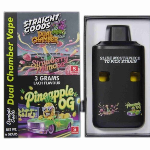 Straight Goods – Dual Chamber Vape – Strawberry Mimosa + Pineapple OG (3 Grams + 3 Grams)