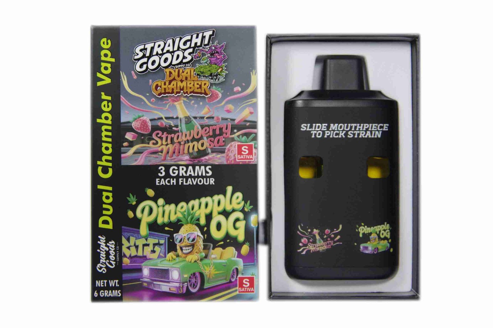 Straight Goods – Dual Chamber Vape – Strawberry Mimosa + Pineapple OG (3 Grams + 3 Grams)