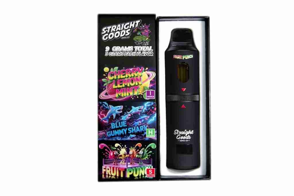 Straight Goods – Triple Chamber Vape – Cherry Lemon Mint + Blue Gummy Shark + Fruit Punch (3 Grams + 3 Grams + 3 Gram)