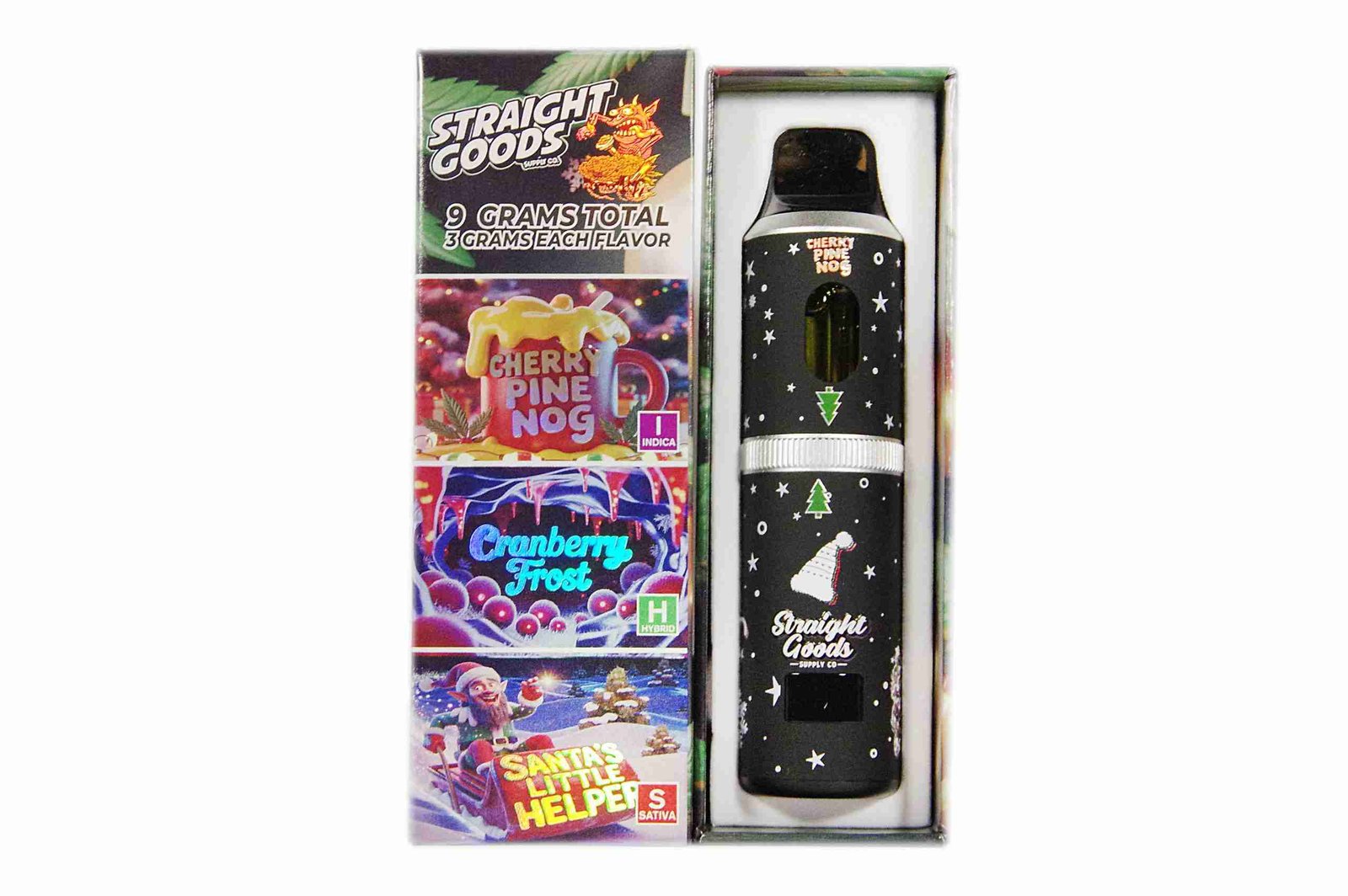 Straight Goods – Triple Chamber Vape – Christmas Series – Cherry Pine Nog + Cranberry Frost + Santa’s Little Helper (3 Grams + 3 Grams + 3 Gram)