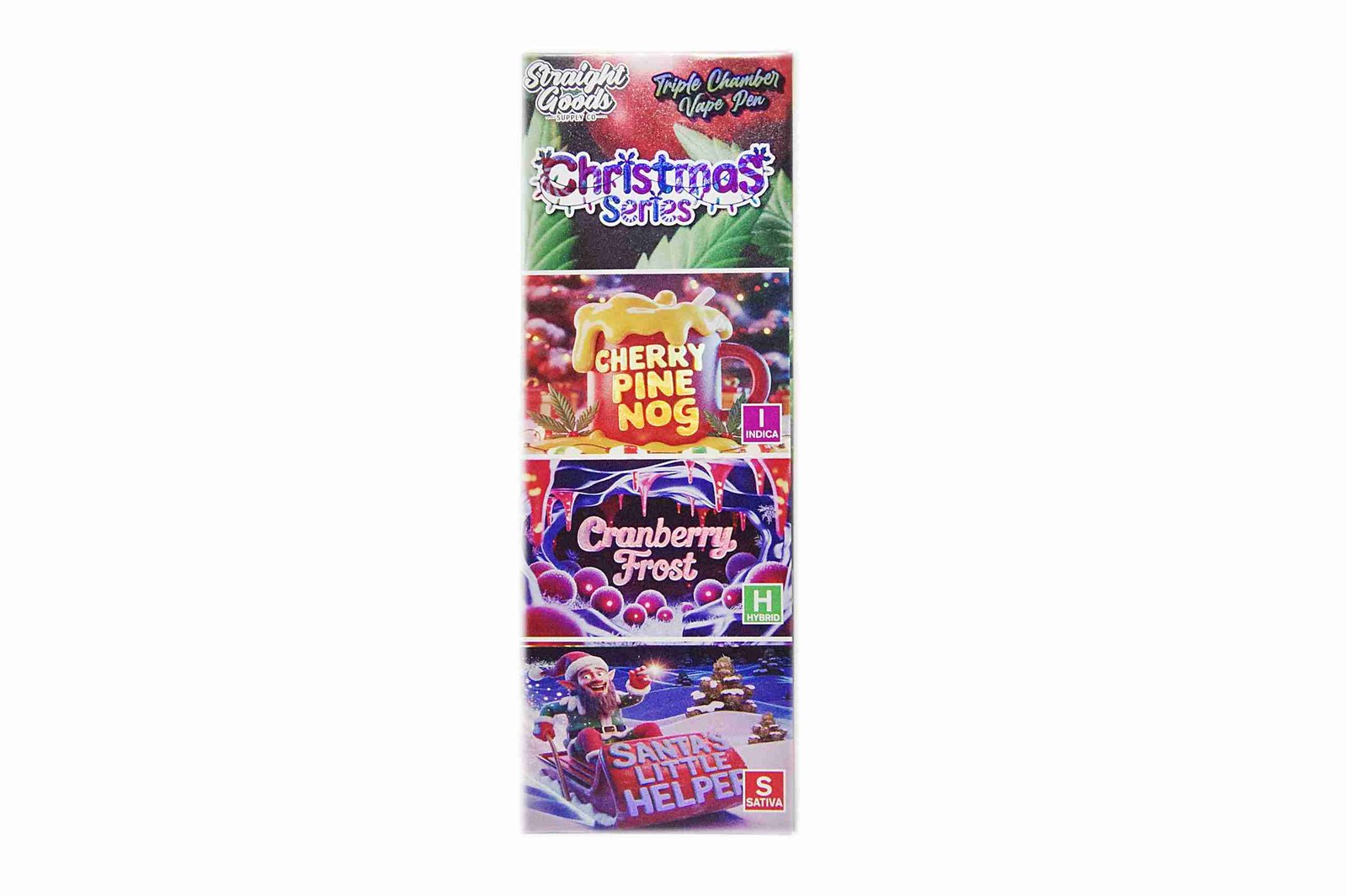 Straight Goods – Triple Chamber Vape – Christmas Series – Cherry Pine Nog + Cranberry Frost + Santa’s Little Helper (3 Grams + 3 Grams + 3 Gram)