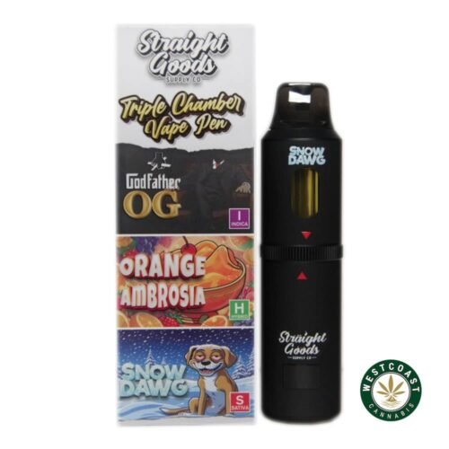 Straight Goods – Triple Chamber Vape – Godfather OG + Orange Ambrosia + Snow Dawg (3 Grams + 3 Grams + 3 Gram)