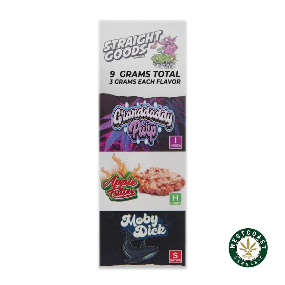 Straight Goods – Triple Chamber Vape – Grand Daddy Purp + Apple Fritter + Moby Dick (3 Grams + 3 Grams + 3 Gram)