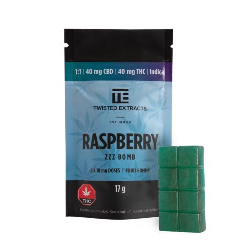 Twisted Extracts Blue Raspberry Zzz Bomb 1:1 40mg THC 40mg CBD Indica